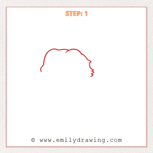 how to draw a bearded dragon - Step 1: The top outline of a bearded dragon head is drawn with a small pointed bump on the right.